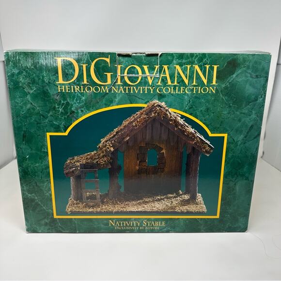 Vintage DiGiovanni Christmas Creche Holiday Nativity Stable Wood Moss Accent - Picture 4 of 15